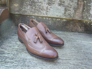 CHURCH’S TASSEL LOAFERS – BROWN / TAN NEVADA CALF – UK 10.5 – LOWDEN – UNWORN CONDITION